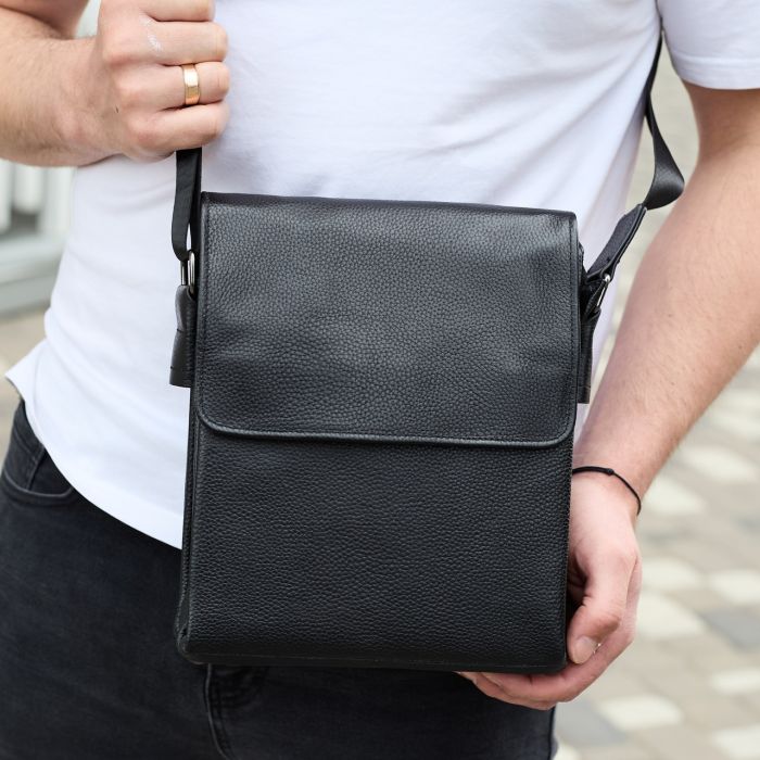 Сумка месенджер 21.5x25x7 шкіряна барсетка для чоловіків Tiding Bag 35775 чорна