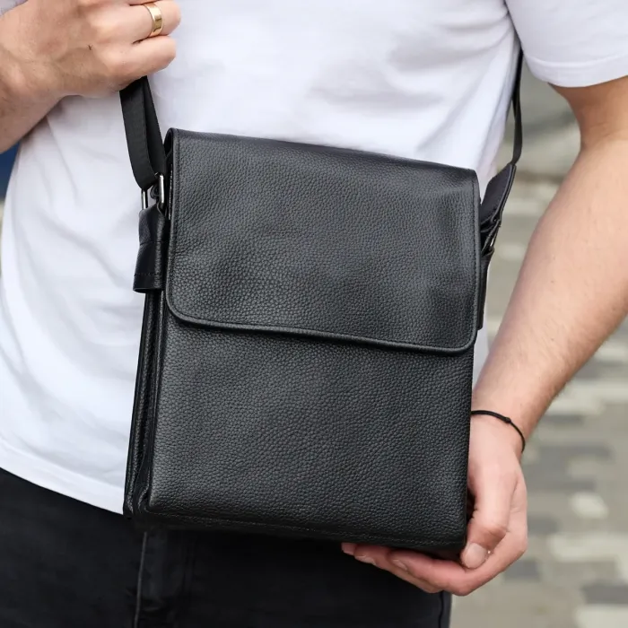 Сумка месенджер 21.5x25x7 шкіряна барсетка для чоловіків Tiding Bag 35775 чорна