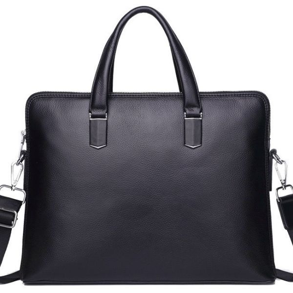 Шкіряна чоловіча ділова сумка-портфель портфель для ноутбука 37х28.5х7, дипломат для офіса Tiding Bag 64028 чорний