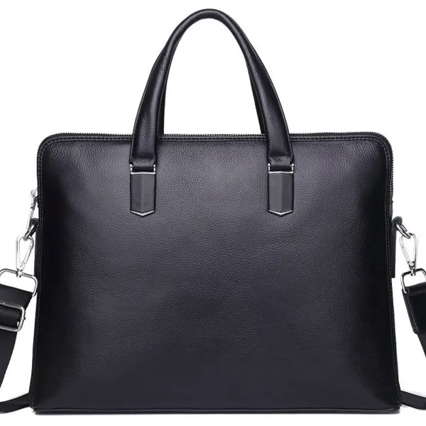Шкіряна чоловіча ділова сумка-портфель портфель для ноутбука 37х28.5х7, дипломат для офіса Tiding Bag 64028 чорний