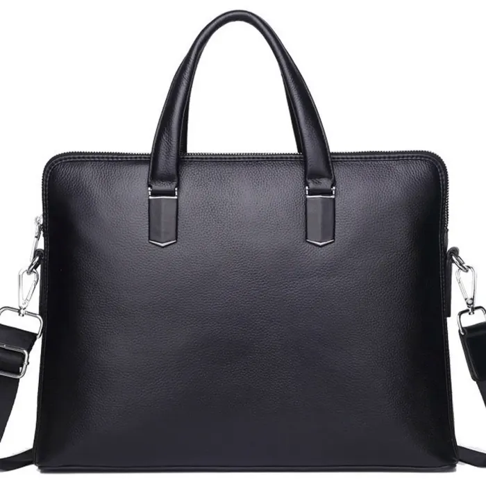 Шкіряна чоловіча ділова сумка-портфель портфель для ноутбука 37х28.5х7, дипломат для офіса Tiding Bag 64028 чорний