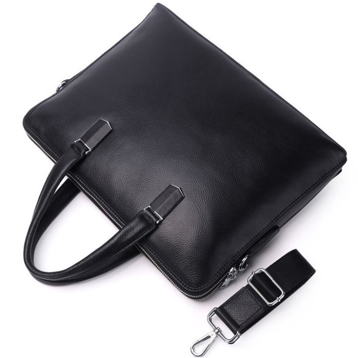 Шкіряна чоловіча ділова сумка-портфель портфель для ноутбука 37х28.5х7, дипломат для офіса Tiding Bag 64028 чорний