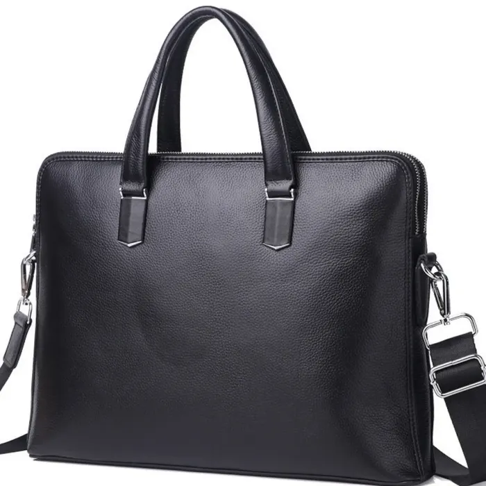 Шкіряна чоловіча ділова сумка-портфель портфель для ноутбука 37х28.5х7, дипломат для офіса Tiding Bag 64028 чорний