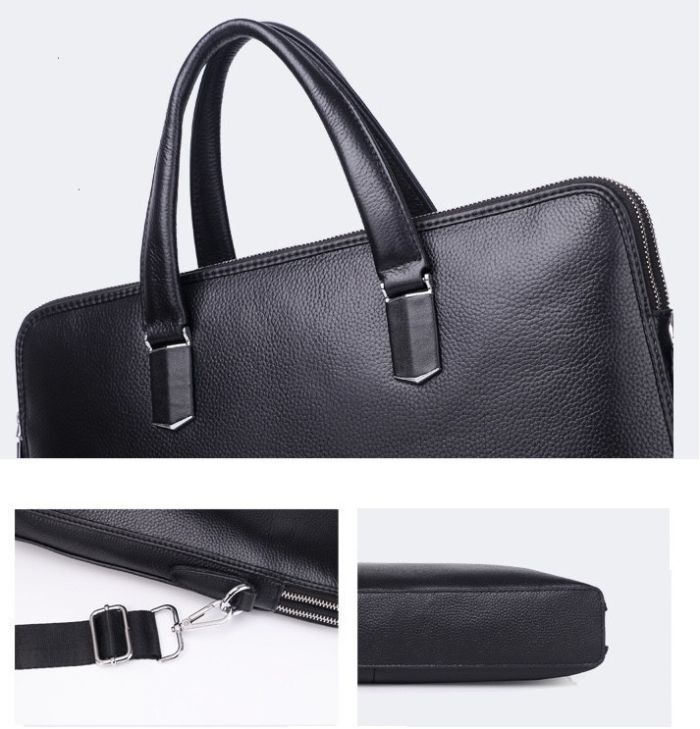 Шкіряна чоловіча ділова сумка-портфель портфель для ноутбука 37х28.5х7, дипломат для офіса Tiding Bag 64028 чорний