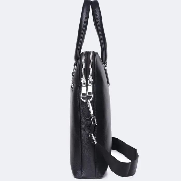 Шкіряна чоловіча ділова сумка-портфель портфель для ноутбука 37х28.5х7, дипломат для офіса Tiding Bag 64028 чорний