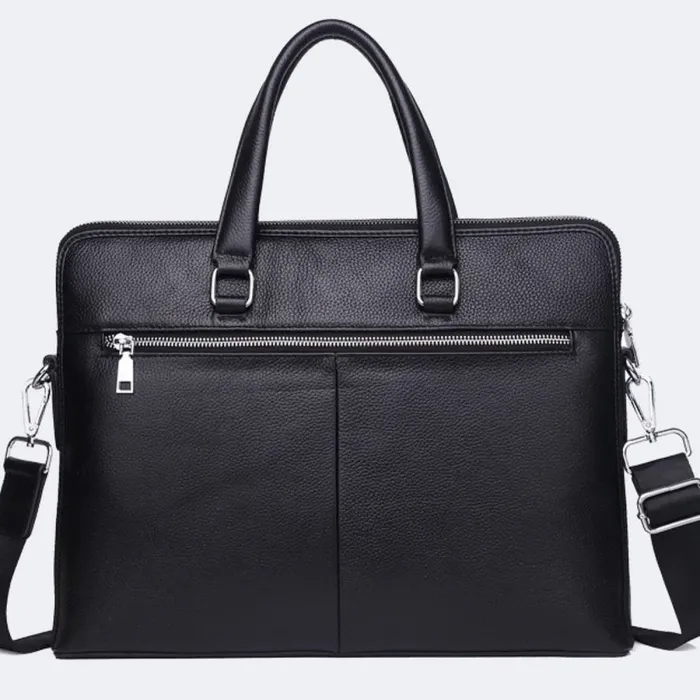 Шкіряна чоловіча ділова сумка-портфель портфель для ноутбука 37х28.5х7, дипломат для офіса Tiding Bag 64028 чорний