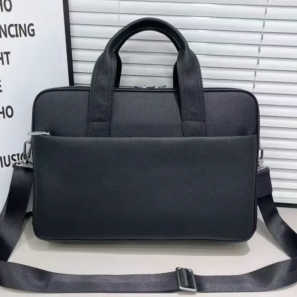 Шкіряна чоловіча ділова сумка для ноутбука 40x27x10, офісний портфель Tiding Bag 56901, чорний