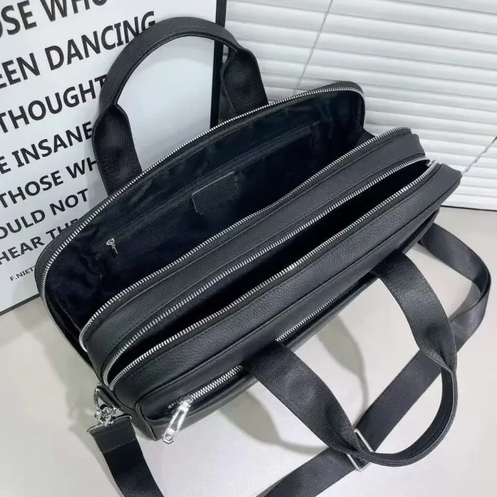 Шкіряна чоловіча ділова сумка для ноутбука 40x27x10, офісний портфель Tiding Bag 56901, чорний