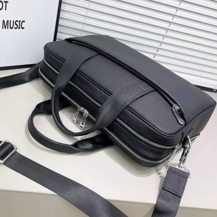 Шкіряна чоловіча ділова сумка для ноутбука 40x27x10, офісний портфель Tiding Bag 56901, чорний