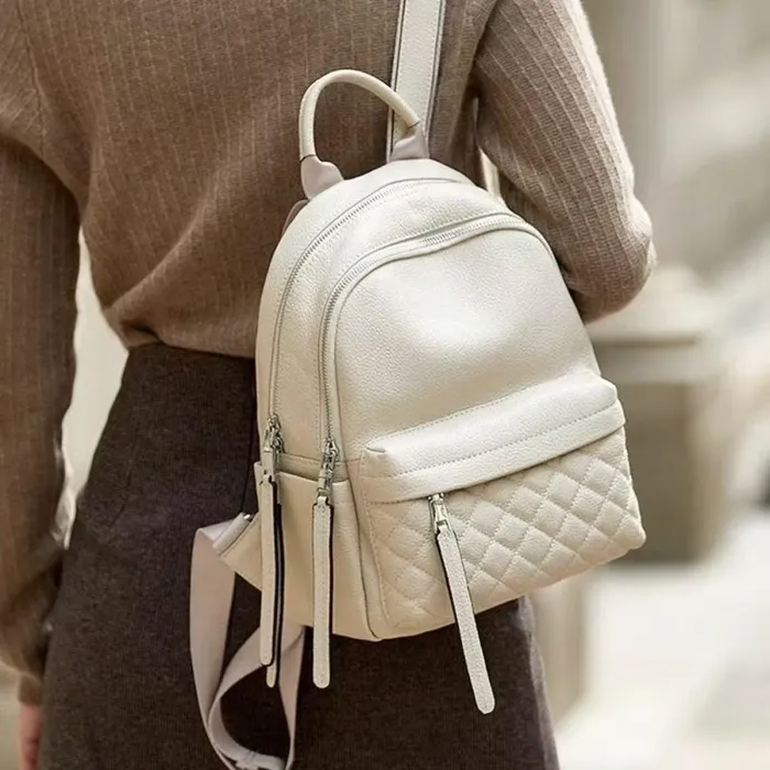 Жіночий шкіряний наплічник міський 35х26х17, рюкзак з натуральної шкіри, білий