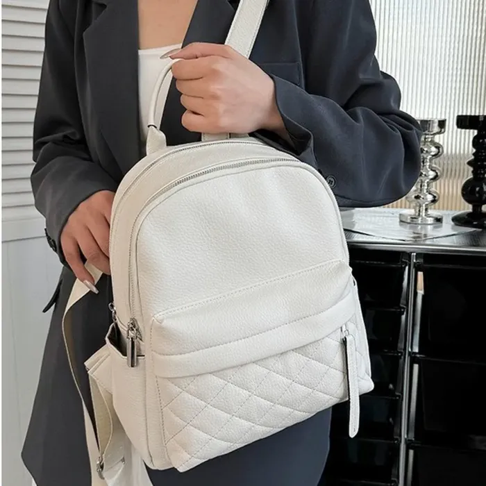 Жіночий наплічник для прогулянок 30х23х12, шкіряний рюкзак, білий