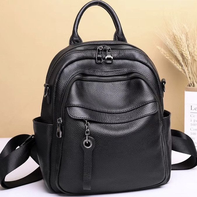 Жіноча шкіряна сумка наплічна міська 21х28х13, рюкзак для кожного дня, чорни