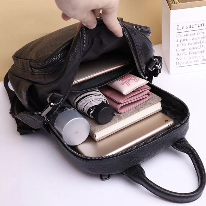 Жіноча шкіряна сумка наплічна міська 21х28х13, рюкзак для кожного дня, чорни