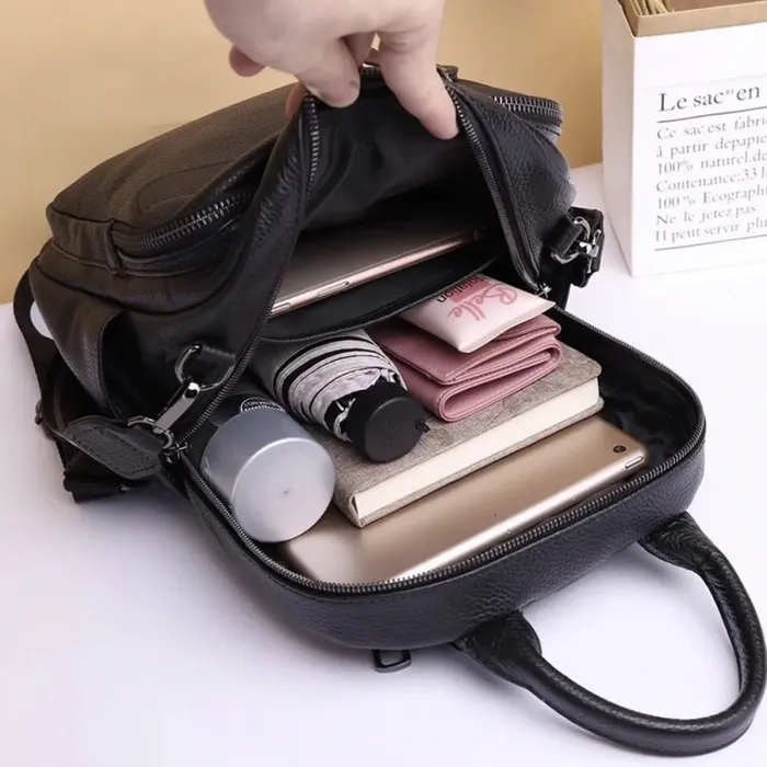 Жіноча шкіряна сумка наплічна міська 21х28х13, рюкзак для кожного дня, чорни