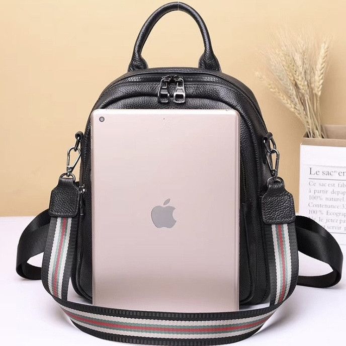 Жіноча шкіряна сумка наплічна міська 21х28х13, рюкзак для кожного дня, чорни