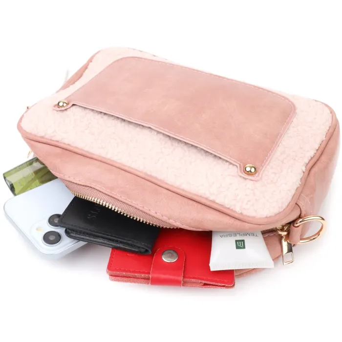 Жіноча сумка з плюшевою вставкою на лицьовій стороні з екошкіри Vintage 15133 Рожевий