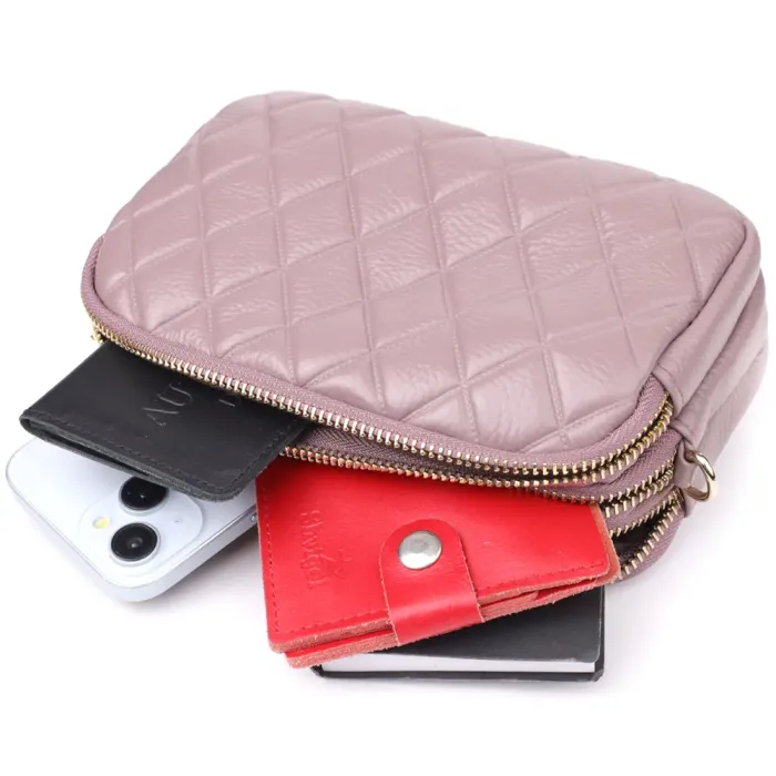 Функціональна жіноча сумка з натуральної шкіри з трьома секціями Vintage 22891 Пурпурний