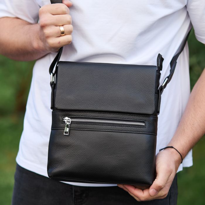 Чоловіча барсетка 23х26х6, месенджер через плече шкіряний Tiding Bag 80471 чорний