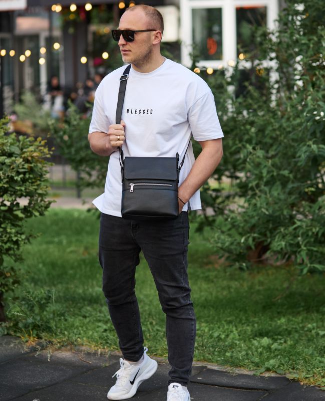 Чоловіча барсетка 23х26х6, месенджер через плече шкіряний Tiding Bag 80471 чорний