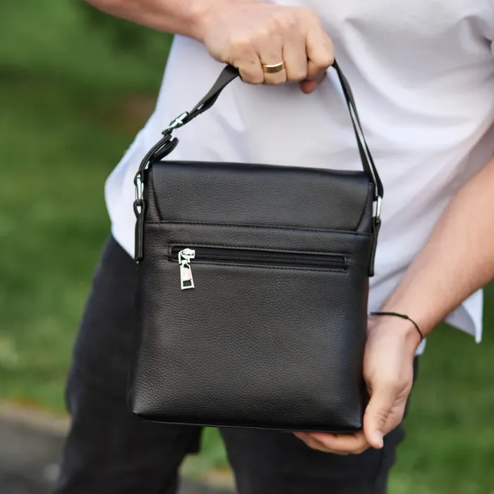 Чоловіча барсетка 23х26х6, месенджер через плече шкіряний Tiding Bag 80471 чорний