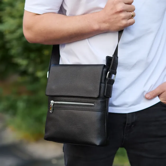 Чоловіча барсетка 23х26х6, месенджер через плече шкіряний Tiding Bag 80471 чорний