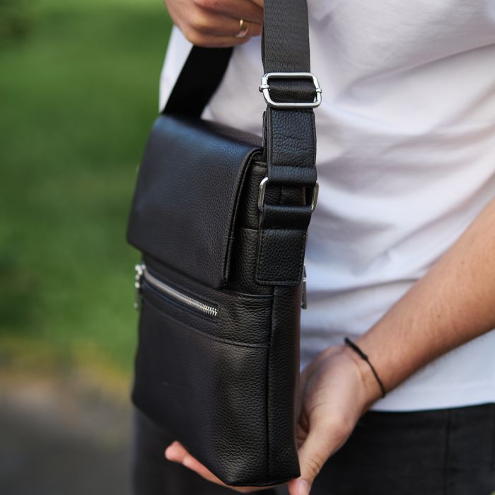 Чоловіча барсетка 23х26х6, месенджер через плече шкіряний Tiding Bag 80471 чорний