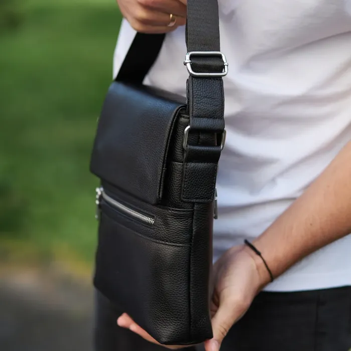 Чоловіча барсетка 23х26х6, месенджер через плече шкіряний Tiding Bag 80471 чорний