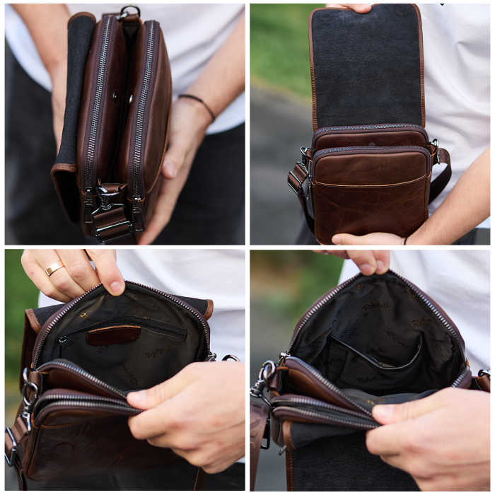 Барсетка з клапаном через плече 24х20х6, чоловіча сумка з гладкою шкірою Tiding Bag TD-81020 коричнева