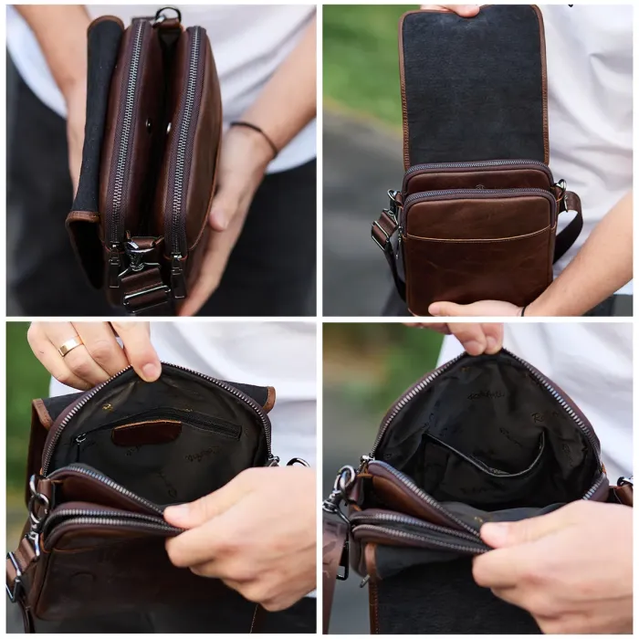 Барсетка з клапаном через плече 24х20х6, чоловіча сумка з гладкою шкірою Tiding Bag TD-81020 коричнева