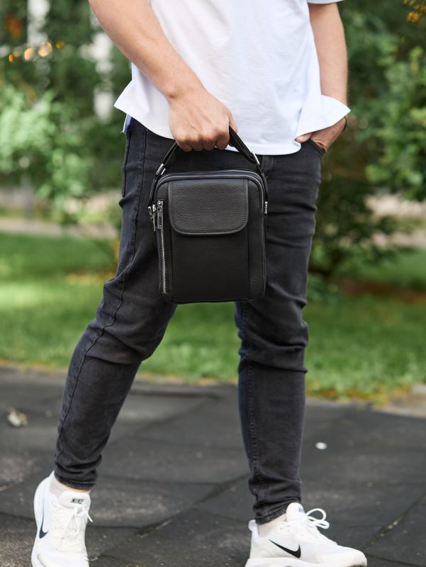 Чоловіча шкіряна сумка-барсетка 19х24х7.5, сумочка планшет через плече Bexhill BX-36256 чорна