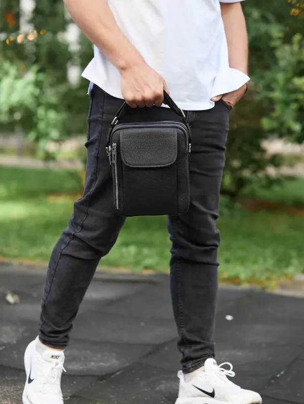 Чоловіча шкіряна сумка-барсетка 19х24х7.5, сумочка планшет через плече Bexhill BX-36256 чорна