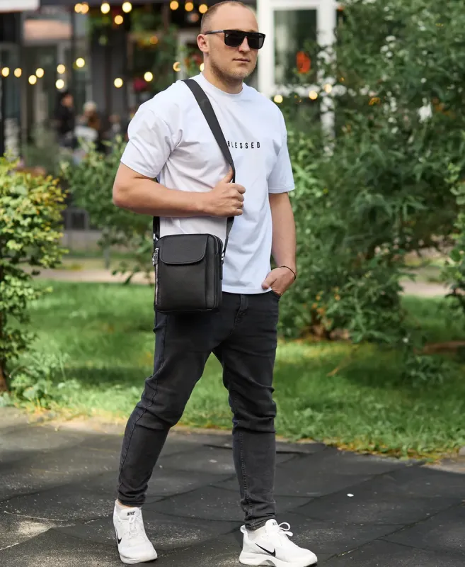 Чоловіча шкіряна сумка-барсетка 19х24х7.5, сумочка планшет через плече Bexhill BX-36256 чорна