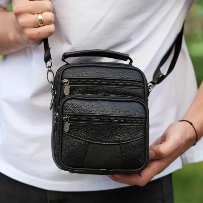 Чоловіча сумка-барсетка шкіряна 17x21x9, сумочка планшет для гаджетів Tiding Bag 32051 чорна