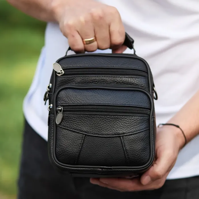 Чоловіча сумка-барсетка шкіряна 17x21x9, сумочка планшет для гаджетів Tiding Bag 32051 чорна