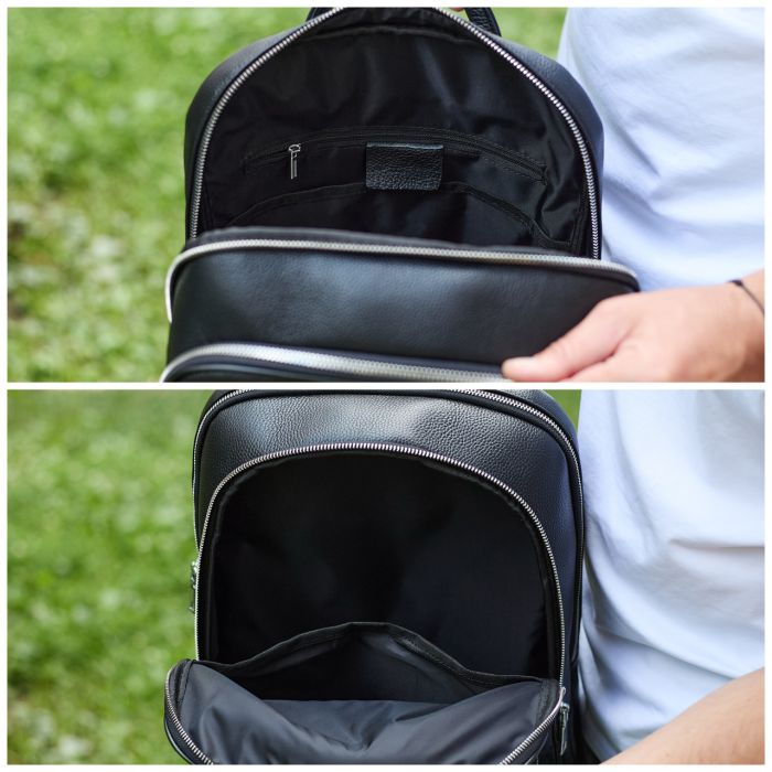 Класичний чоловічий рюкзак зі шкіри 42х30х16, практичний аксесуар для ноутбука та документів, чорний