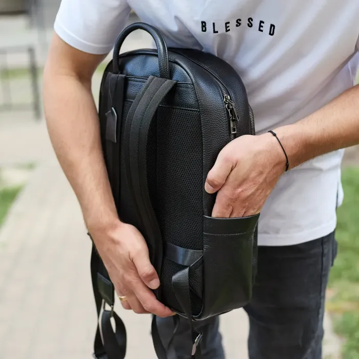 Чоловічий шкіряний рюкзак 41х31х16, універсальний міський наплічник для роботи та поїздок, офісна чоловіча сумка, чорний