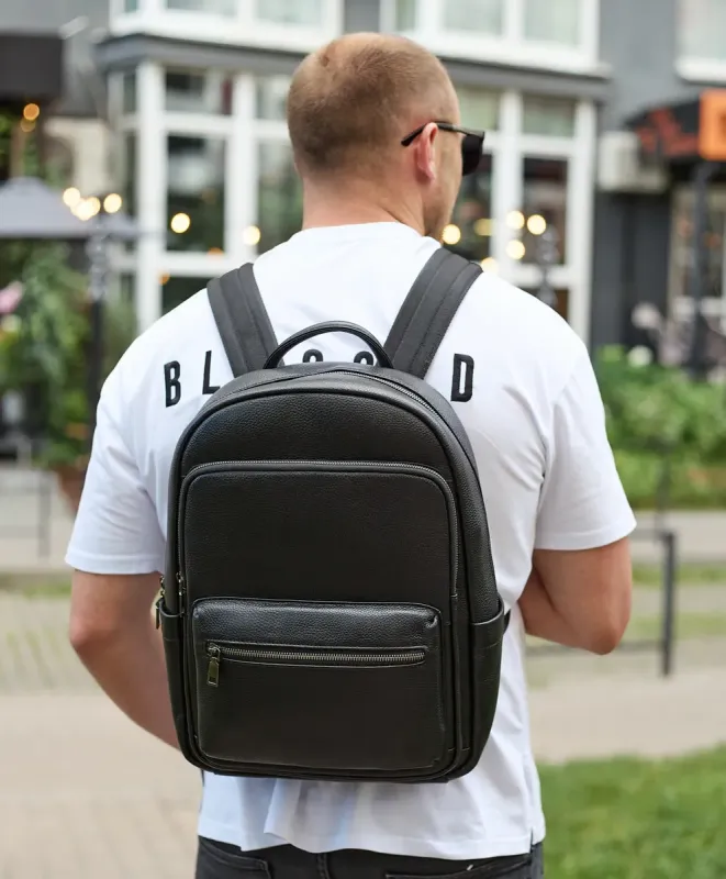 Чоловічий шкіряний рюкзак 41х31х16, універсальний міський наплічник для роботи та поїздок, офісна чоловіча сумка, чорний