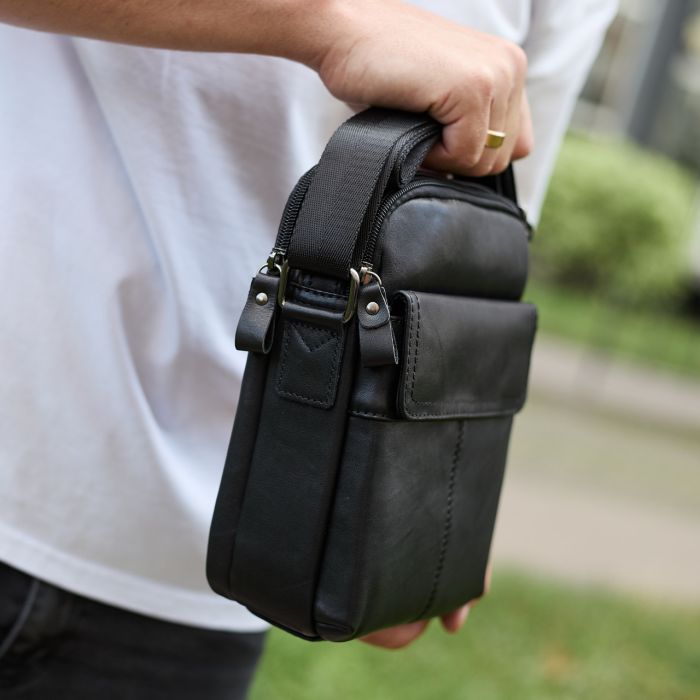 Чоловіча шкіряна сумка, барсетка з натуральної шкіри 24х18х8, сумочка для чоловіків, чорна
