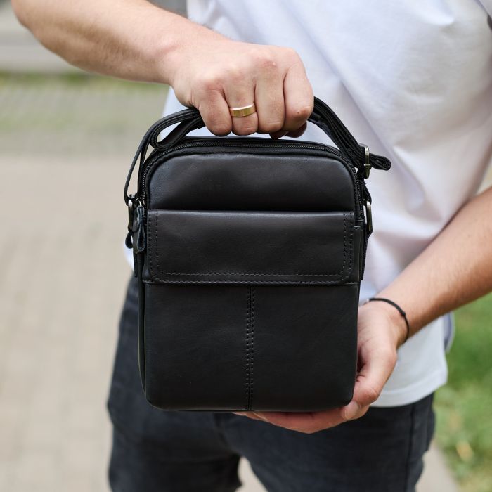 Чоловіча шкіряна сумка, барсетка з натуральної шкіри 24х18х8, сумочка для чоловіків, чорна
