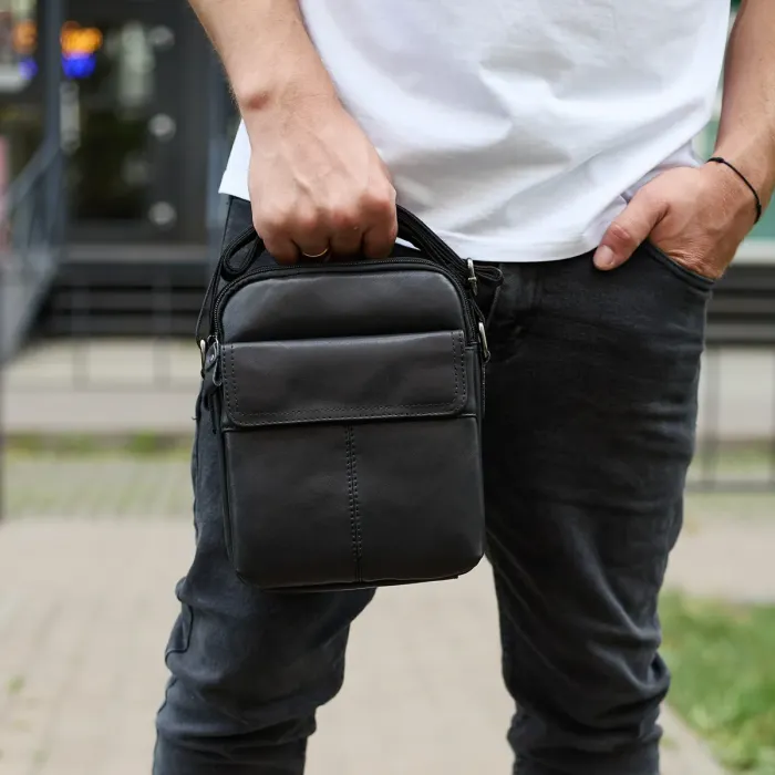 Чоловіча шкіряна сумка, барсетка з натуральної шкіри 24х18х8, сумочка для чоловіків, чорна