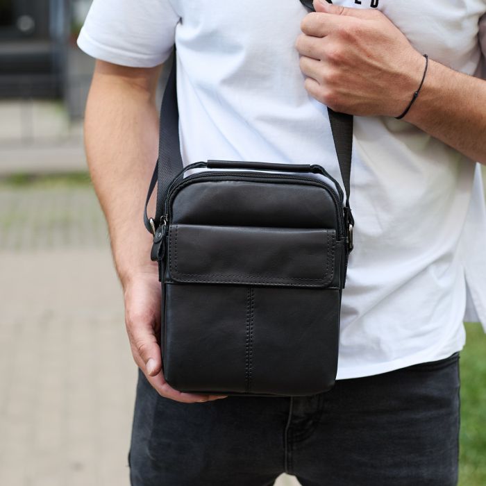Чоловіча шкіряна сумка, барсетка з натуральної шкіри 24х18х8, сумочка для чоловіків, чорна