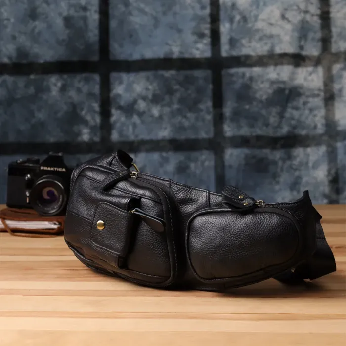 Чоловіча сумка з великою кількістю кишень із натуральної шкіри Vintage 22961 Чорний