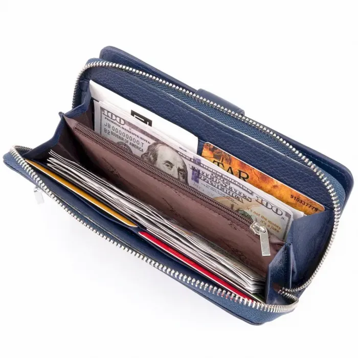 Вертикальный вместительный кошелек из кожи унисекс ST Leather 19301 Синий