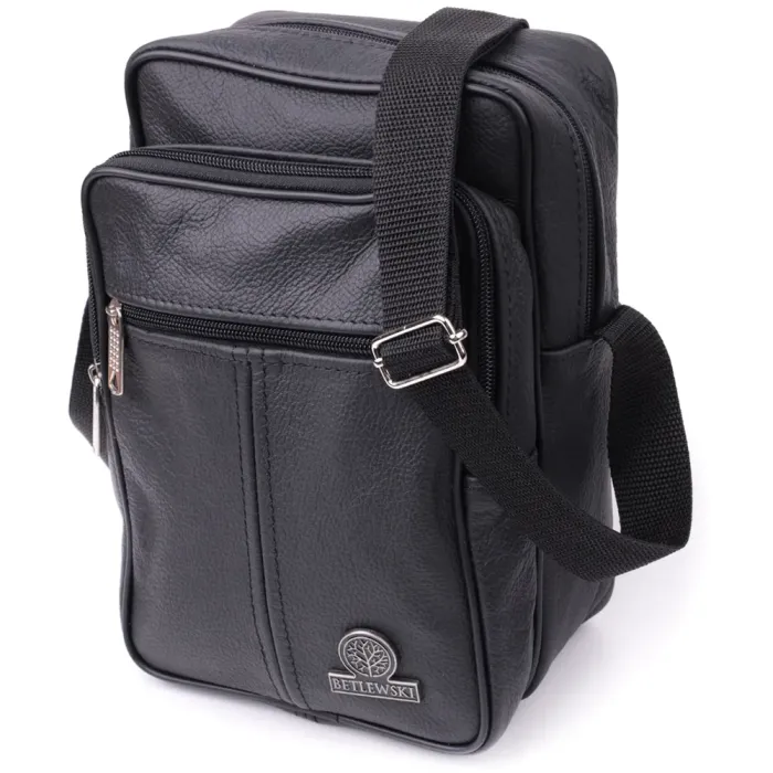 Містка чоловіча вертикальна сумка з натуральної шкіри Vintage 15111 Чорний