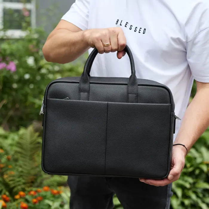 Чоловічий портфель на плече 38х28х8.5, офісний шкіряний месенджер, чоловіча ділова сумка для міста, чорна