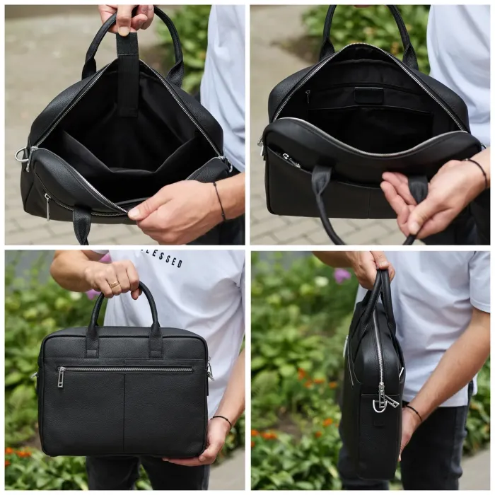 Чоловічий портфель на плече 38х28х8.5, офісний шкіряний месенджер, чоловіча ділова сумка для міста, чорна