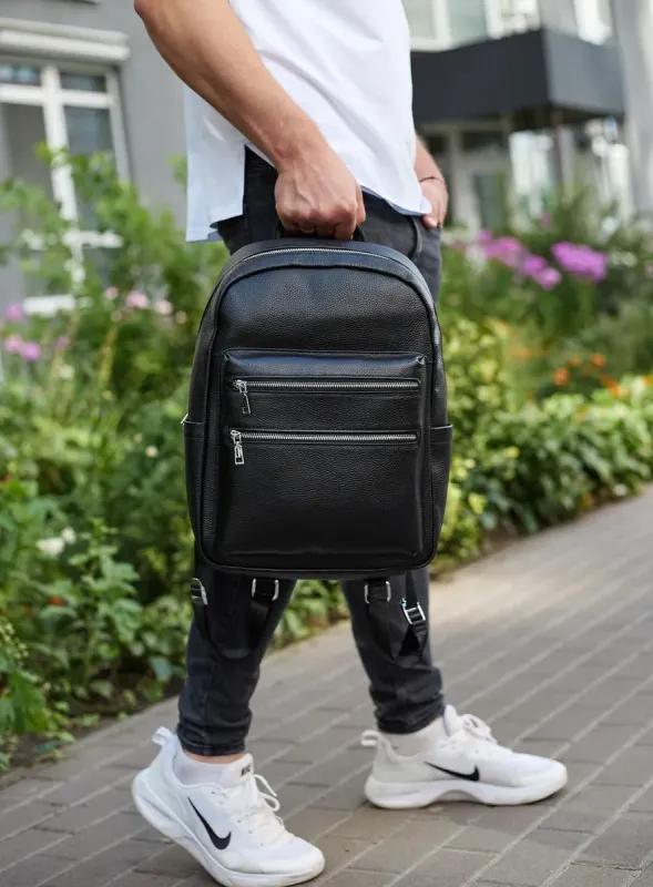 Міський чоловічий рюкзак із натуральної шкіри 41х30х17, наплічна сумка для ноутбука та документів, чорний