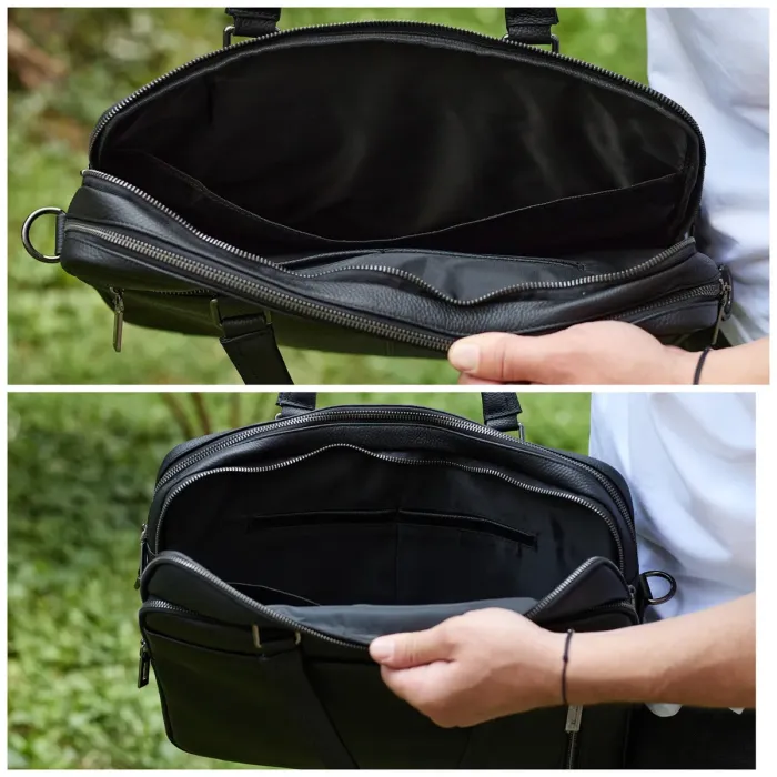 Офісна чоловіча сумка через плече 39х29х10, шкіряний портфель-месенджер для бізнесу, чорний