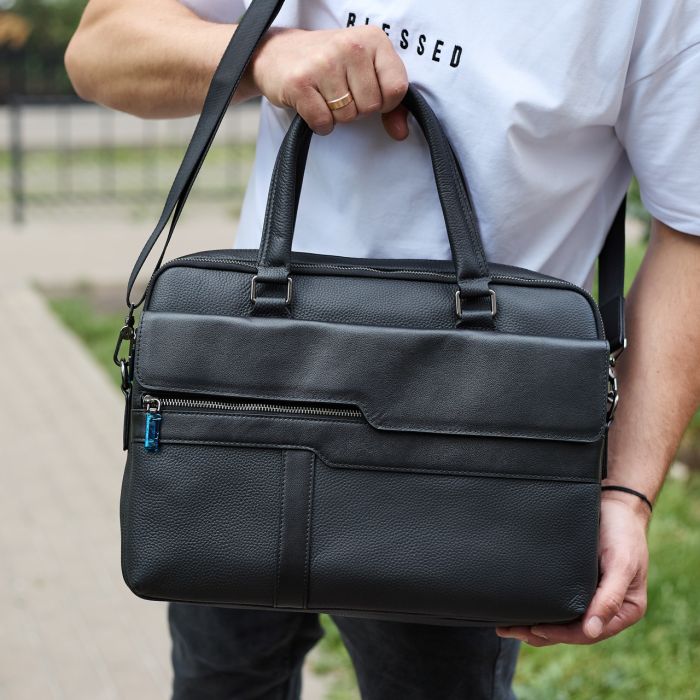 Чоловіча ділова сумка зі шкіри 39х29х10, класичний портфель для ноутбука та офісу, сумочка для студента, чорний