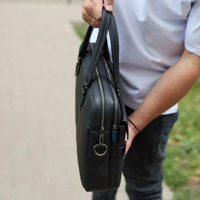 Чоловіча ділова сумка зі шкіри 39х29х10, класичний портфель для ноутбука та офісу, сумочка для студента, чорний